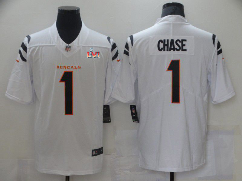 2022 Super Bowl Men Cincinnati Bengals 1 Chase White Nike Vapor Untouchable Limited 2021 NFL Jersey